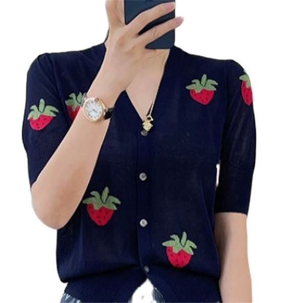 

casual knitwear refreshing, comfortable and thin strawberry knitted cardigan spring/summer fashion women's clothing 210520, White
