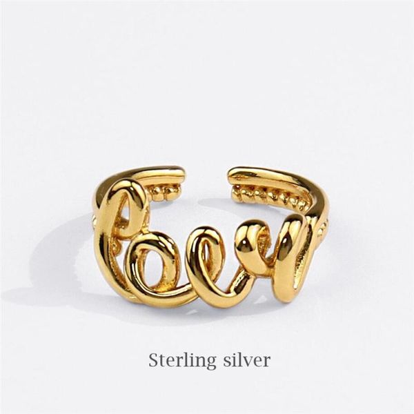 

cluster rings sole memory romantic letters love 925 sterling silver female resizable opening sri844, Golden;silver