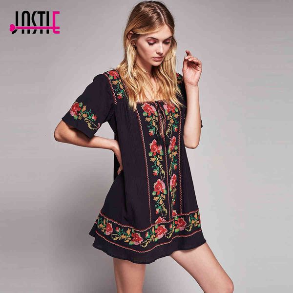 

dresses vintage black elegant bohemian summer embroidery mini square collar robe femme boho beach style vestidos ds7r, Black;gray