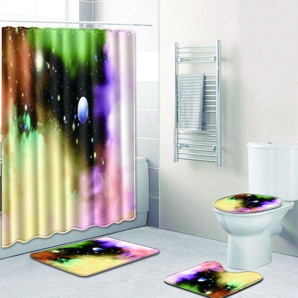 

shower curtains 4pcs 180x180cm waterproof curtain with 12 hooks + non-slip toilet seat cover bathroom rugs set floor mat