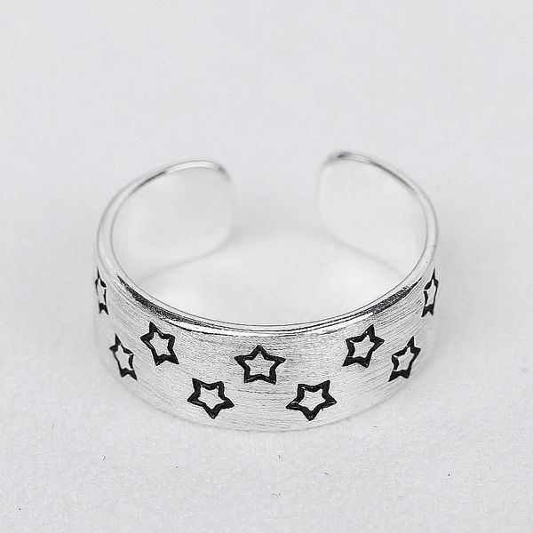 

cluster rings retro women silver stainless steel ring pentagram star simple titanium forefinger tail hip hopjewelry gift, Golden;silver