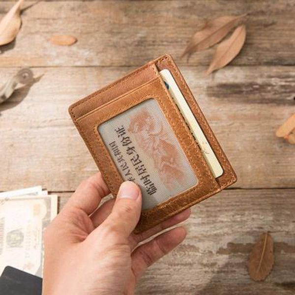 

card holders handmade retro mini coin purse oil wax leather small bag head layer cowhide japanese ultra-thin driver's license, Brown;gray