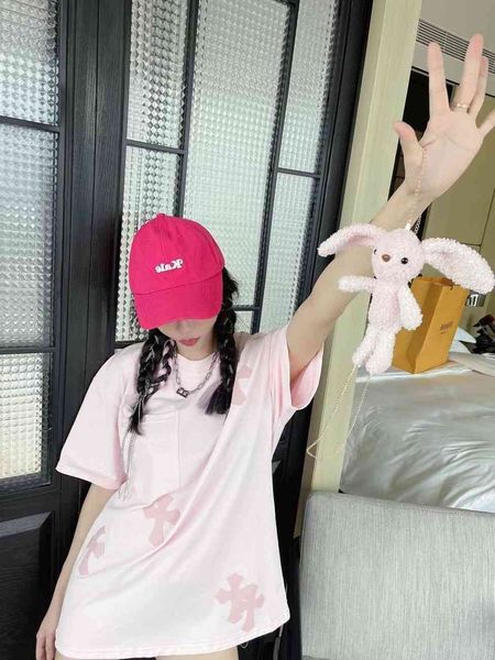 

high end # summer with doll chain pink cross skin three dimensional letter creative t-shirt women's fashion, White
