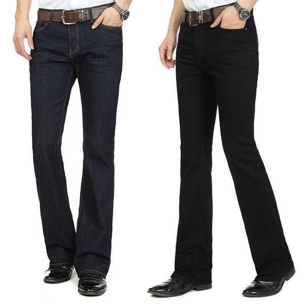 Mens flared perna jeans calça alta cintura longa flare para homens bootcut preto hommes bell bell jeans homens 210622