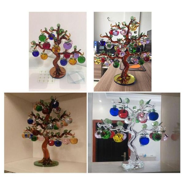 Decoração de festa Crystal Apple Tree Glass Craft Good Luck Decorativa Figuras coloridas artificiais para presentes de quarto Festival de aniversário Bar