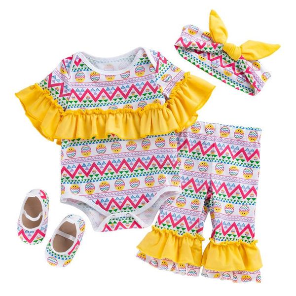 

clothing sets 0-24 months toddler easter clothes 95% cotton baby girl cartoon 4-piece children painted eggs suit+ shoes kids party, White