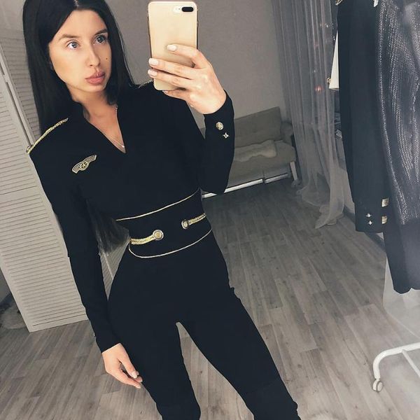 

women's jumpsuits & rompers 2021 autumn black women long sleeve pants ladies overalls club evening party, Black;white