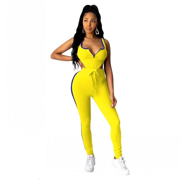 

jumpsuit 2 v neck women matching set fashion sleeveless athleisure two piece outfits bodysuit and pants sets, Black;white