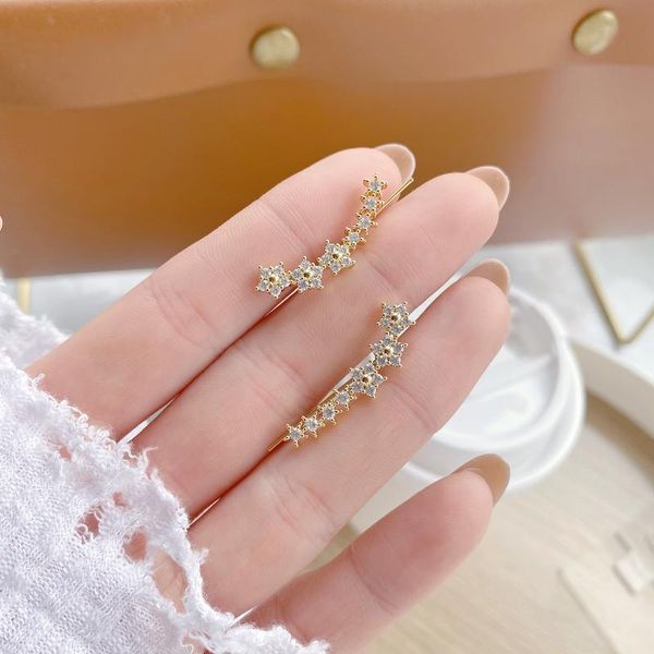 

stud korea design fashion jewelry 14k real gold plating zircon multiple star earrings elegant women's wedding party, Golden;silver