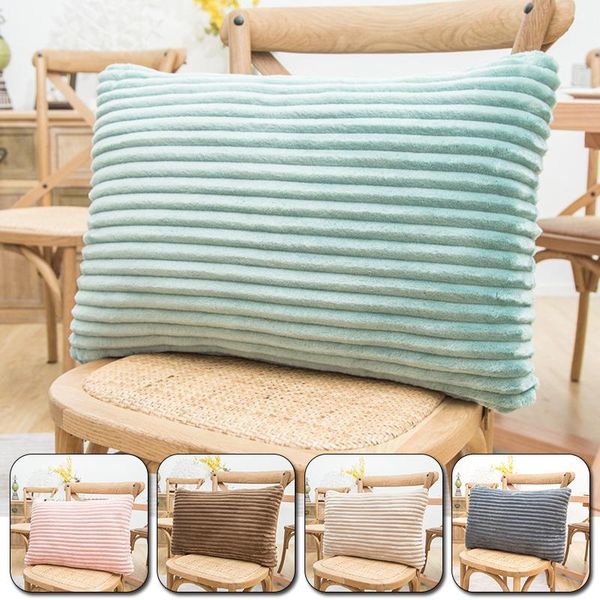 

pillow case rectanglar simple stripe flannel cushion covers solid color soft luxury velvet pillowcase winter home office sofa decor