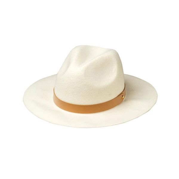 

stingy brim hats 2021 autumn winter woolen jazz fedora hat women belt decoration felt lady girl fashion vintage outdoor travel white fedoras, Blue;gray