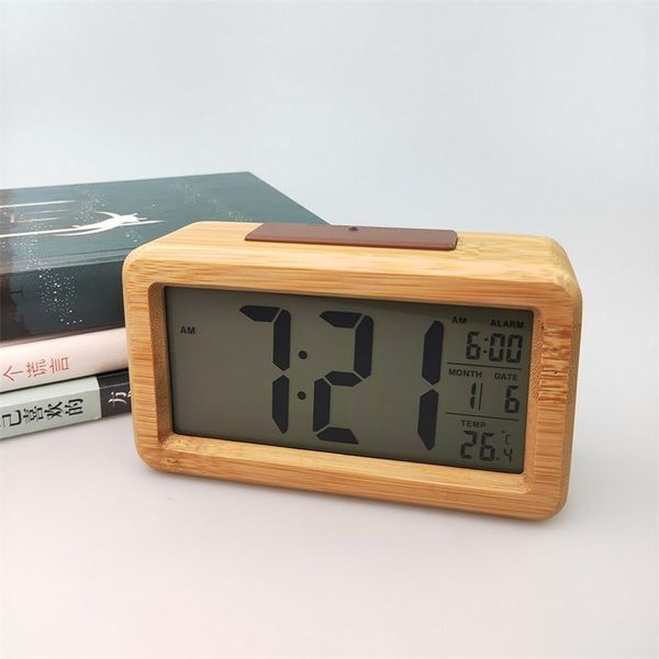 Sveglia digitale in legno, luce notturna con sensore con data snooze, temperatura, orologio, orologio da tavolo, orologi da parete, CCF7115