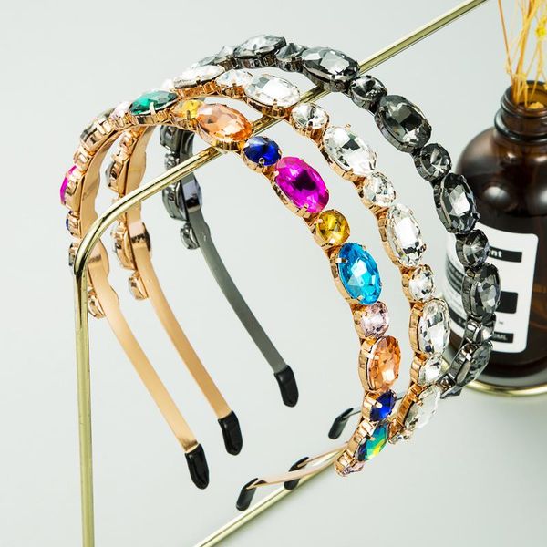 

hair clips & barrettes exquisite multi color crystal pure metal thin rim headband fashion geometric rhinestone hairband woman party accessor, Golden;silver