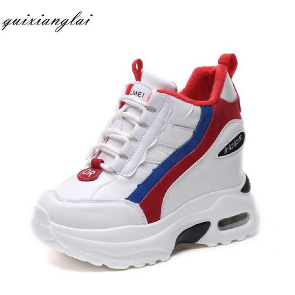 

boots 2021 fashion women ankle autumn platform hidden increasing sneakers 10 cm heels wedge woman breathable shoes, Black