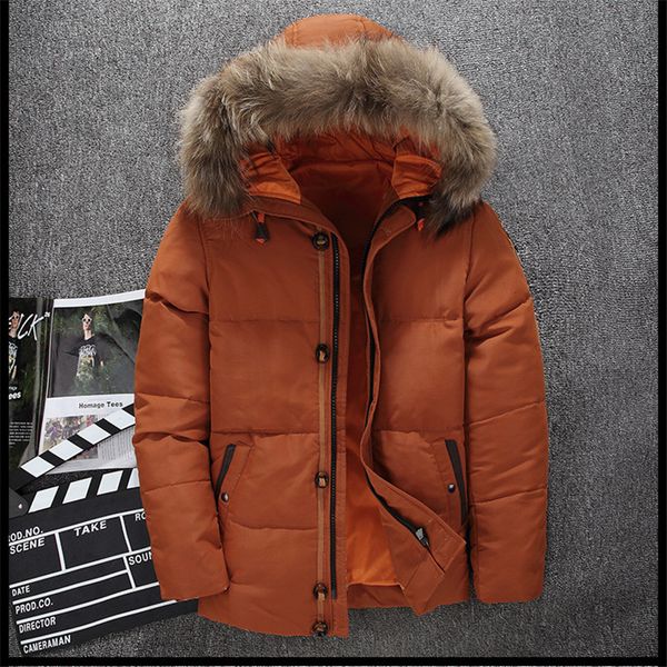 

downs european and american hooded casual fur hat thicken windproof winter men's cotton jacket, Black