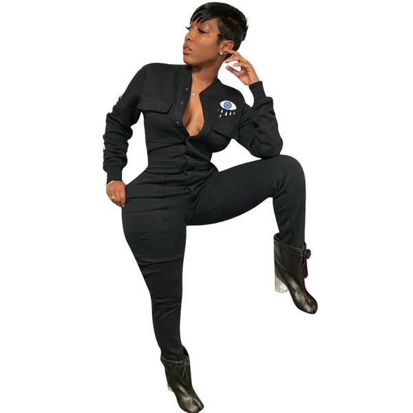 

women's jumpsuits & rompers fashion casual eyes patchwork full sleeve winter safari style sports catsuits, Black;white