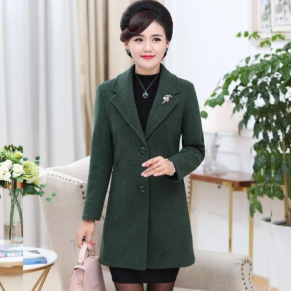 

women's wool & blends women woolen coat autumn winter womans coats middle aged clothing large size jackets ladies tweed 2085, Black