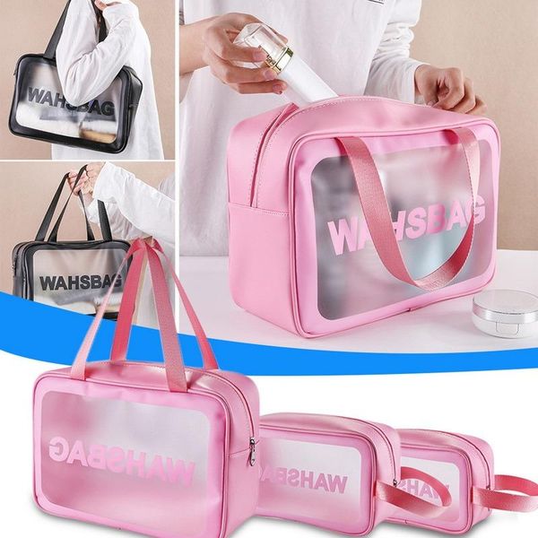 

storage bags makeup bag cosmetic transparent waterproof ladies pu frosted convenient travel set female wash organizer