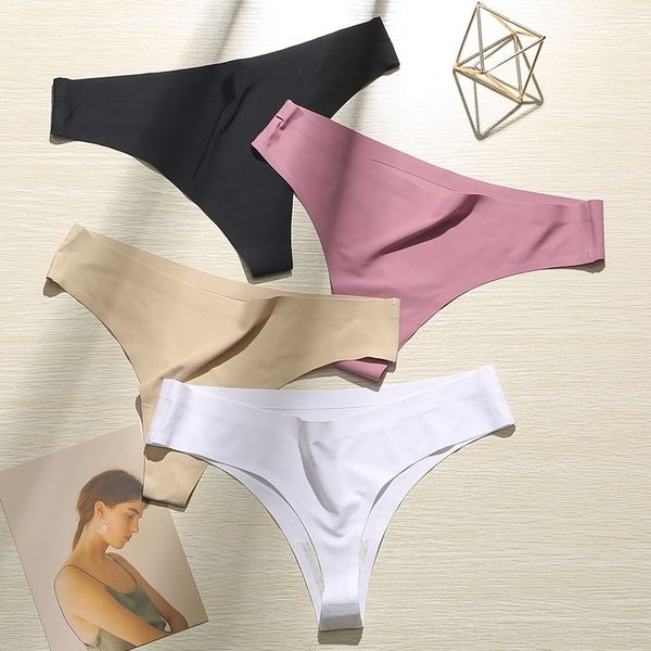 

7u2 ice silk thong seamless one piece women's underpantsunderwear underpantswomen's underwear mid low waist solid color breathable, Red;black