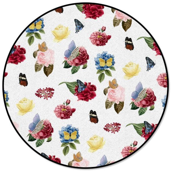 

carpets flower butterfly pattern white round carpet kids area rug anti-slip floor mat for bedroom living room home decor