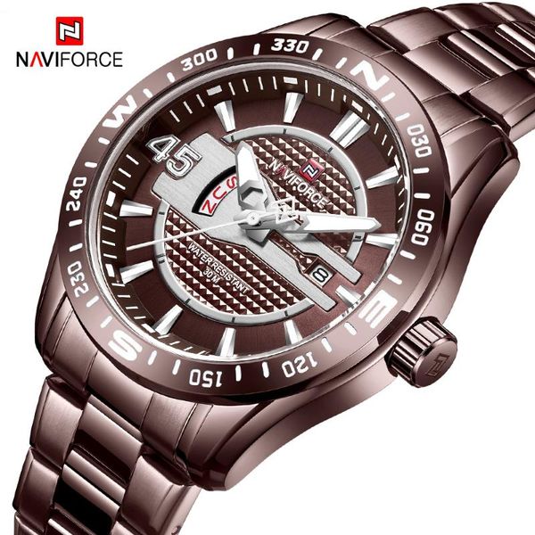 

luxury mens watches fashion military quartz watch waterproof men stainless steel date wristwatch relogio masculino wristwatches, Slivery;brown