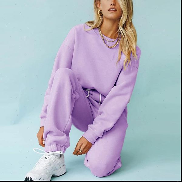 

solid casual tracksuit sports 2 womens tracksuits pieces set sweatshirts pullover hoodies suits autumn home sweatpants outfits clothing, Gray
