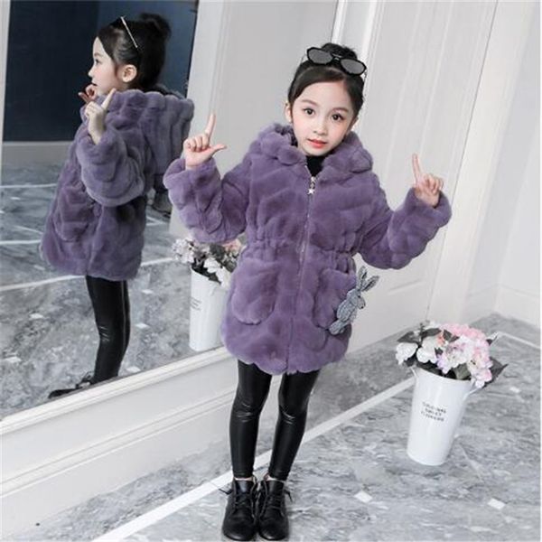 

girls' coat autumn and winter children faux fur jacket 2022 new thickened warm korean fashion little girl hooded, Blue;gray