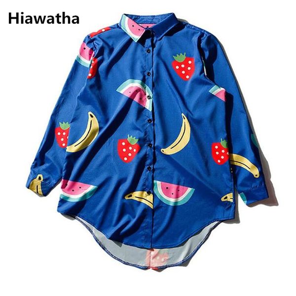 

women's blouses & shirts hiawatha women 2021 spring oversize shirt harajuku watermelon strawberry banana printed long sleeve blouse t38, White