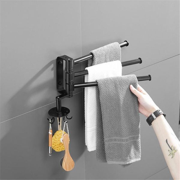 

kitchen storage & organization bathroom towel holder bar paper rack for home rotating wall-mounted shower room accessories with hooks
