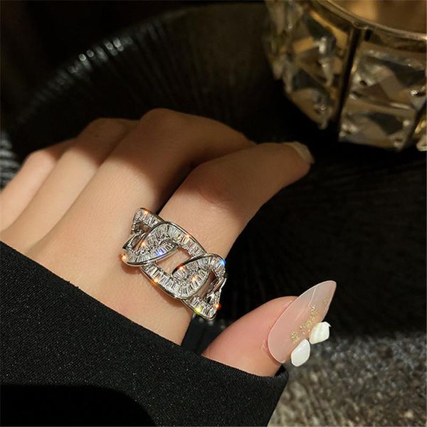 

cluster rings fyuan zircon geometric for women bijoux adjustable crystal weddings party jewelry, Golden;silver