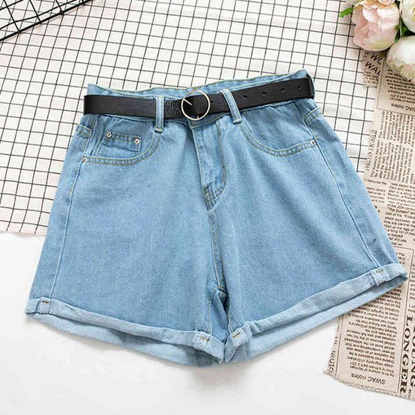 

all match sashes casual women denim shorts crimping high waist slim summer jeans feminino chic ladies bottom 210428, White;black