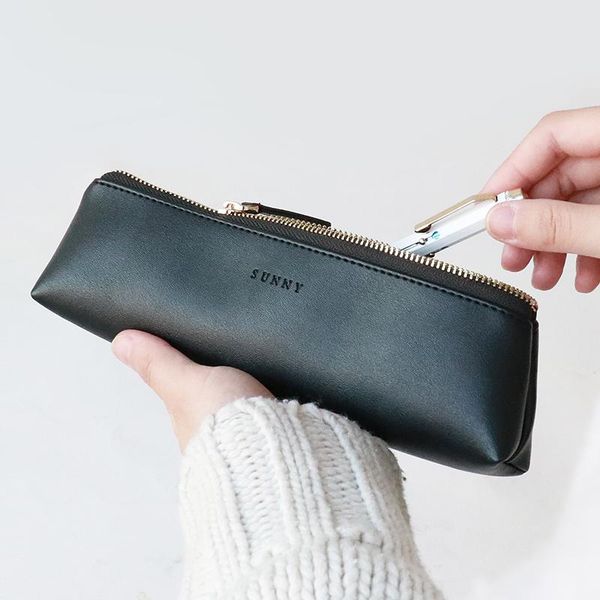 

pencil bags sunny series pu leather pen bag simple triangular shape vintage color case storage pouch for pens stationery school a6751