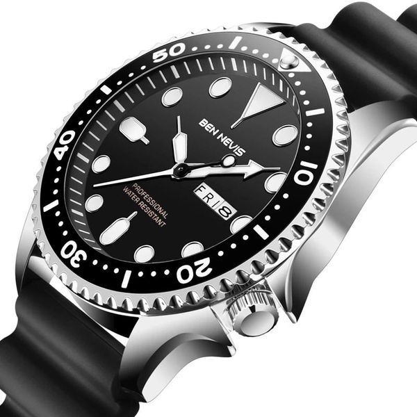 

wristwatches ben nevis brand quartz waterproof business casual watches rotatable bezel fashion men watch automatic date luminous men's, Slivery;brown