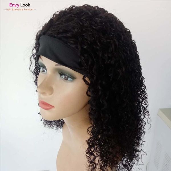 

envy look headband wig human hair kinky curly full machine brazilian remy with 150% density for women1, Black;brown