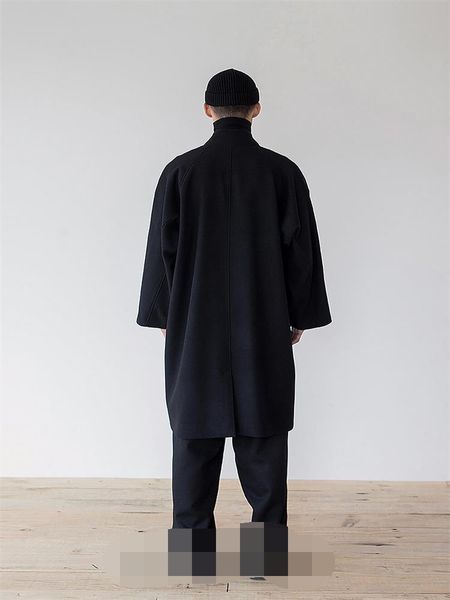 

men's wool & blends winter woolen coat loose and large size standing collar medium length autumn/winter japanese with chinese style, Black