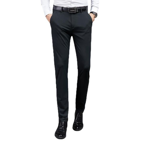 

men's suits & blazers 2021 high-end casual straight-leg all-match pants / business slim black classic stretch pants/ men dress, White;black