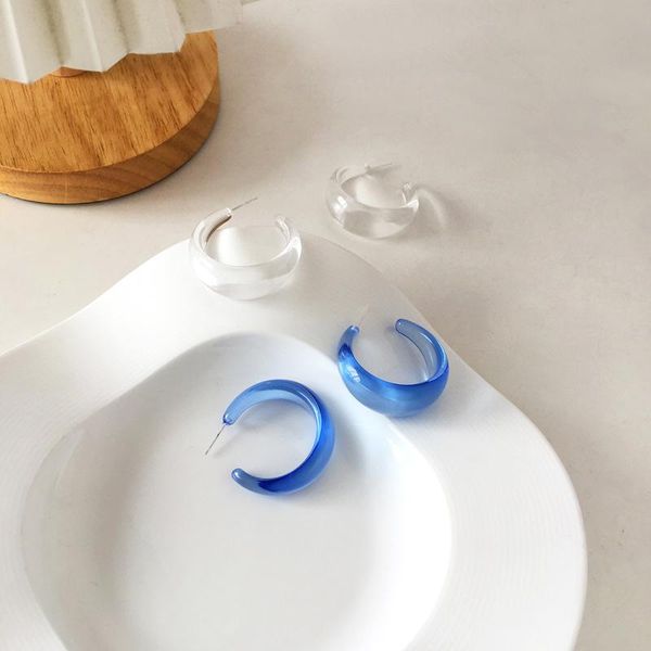 

stud 2021 korean version of transparent semicircular earrings for women blue resin personality simple girl's jewelry, Golden;silver