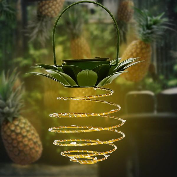 Luci da giardino solari a forma di ananas Lampada da parete per esterni a sospensione impermeabile Fata Notte Filo di ferro Art Decorazioni per la casa