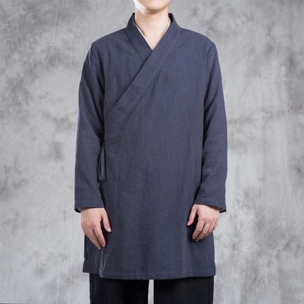 

chinese style improved hanfu shirt men's youth tang suit retro linen jacket long section slung cardigan robe ethnic clothing, Red