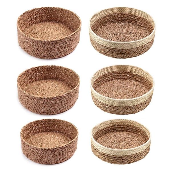 

storage baskets round hand-woven deskbasket creative organizer plate food serving m6ce