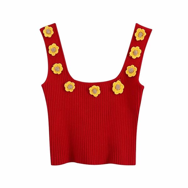 Donne Sweet Fashion Appliques floreali Gilet corto lavorato a maglia Maglione senza maniche vintage Ragazze Chic Jumpers 210520
