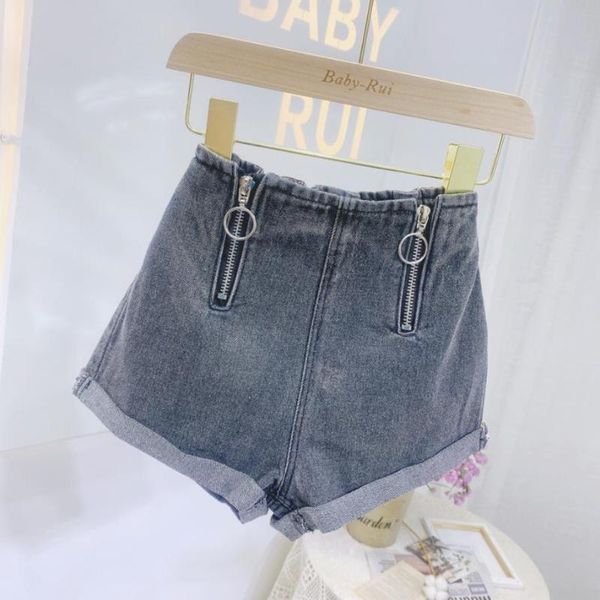 

baby girl denim shorts 2021 summer children zipper design hit pants high waist casual loose kids teens jeans y2832, Black