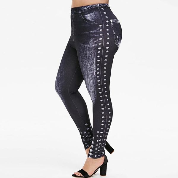 

women's pants & capris womens plus size imitation cowboy demin printing elastic waist casual leggings elasticity, Black;white