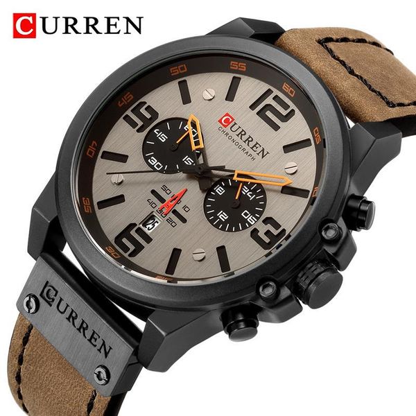 

wristwatches curren 8314 sport watch men quartz men's chronograph date military wrist watches waterproof relogio masculino, Slivery;brown