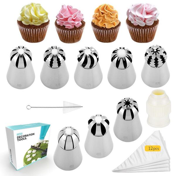 

icing piping tip cake nozzles set cupcake decoration tool russian pastry stainless steel ball flower mouth diy baking tools &