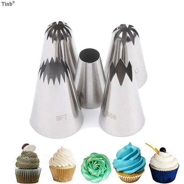 

cake tools 5pcs/set large russian icing piping pastry nozzle tips baking cakes decoration set stainless steel nozzles cream