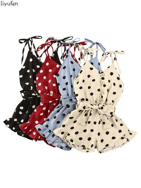 

cute baby girl overalls polka dot printing bow button lotus leaf vacation boho clothing jumpsuits, Blue