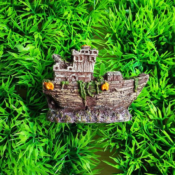 

decorations 1pcs wreck sunk ship aquarium ornament sailing boat destroyer fish tank cave decor high quality