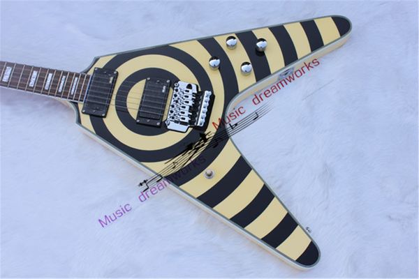 

flying v-type electric guitar aircraft, floyd rose tremolo double shake zack guitar, support custom