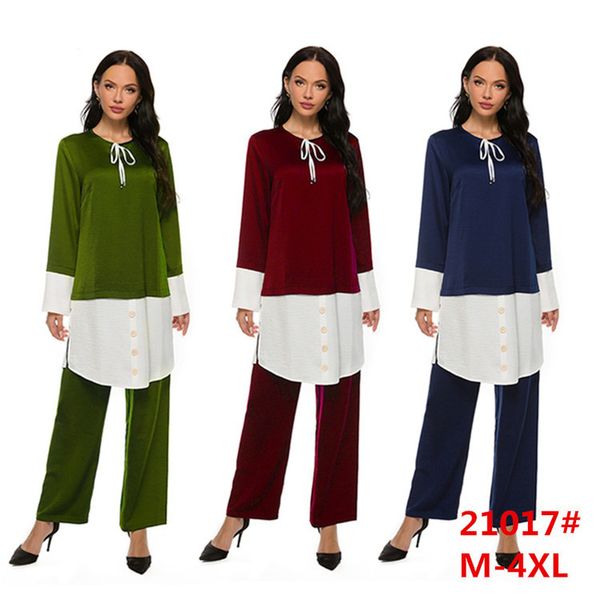

two piece set blouse and wide leg pants women dubai muslim abaya splice moroccan kaftan lady islam turkey islamic clothing sets, Red